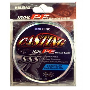 Шнур Libao Casting 100% PE 8 braid 135м 0,38- 0.50мм grey